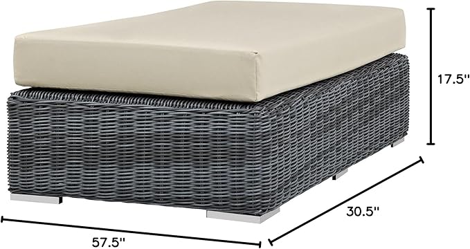 Modway Summon Wicker Rattan Outdoor Patio Sunbrella® Fabric Rectangle Ottoman in Canvas Antique Beige