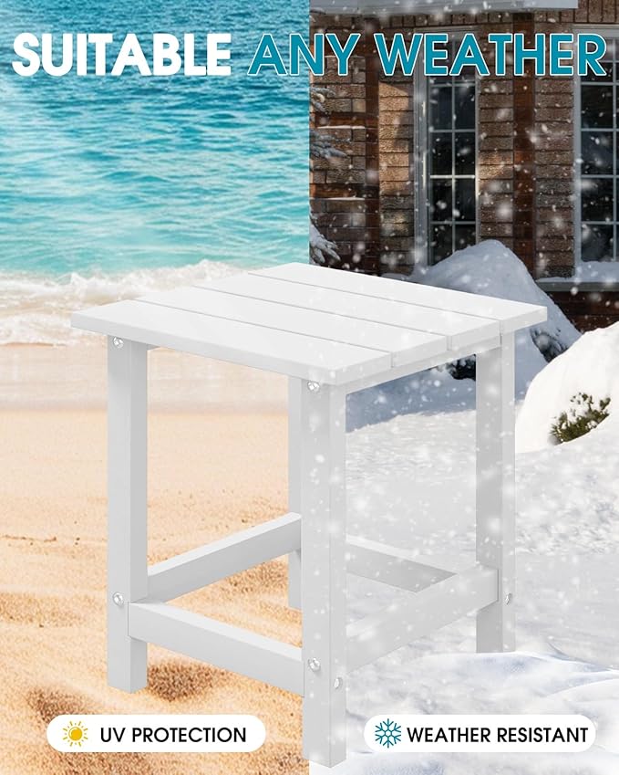 MUCHENGHY Adirondack Outdoor Side Table, 14.7" Patio Side Table Weather Resistant, HDPE Outdoor End Tables for Patio, White