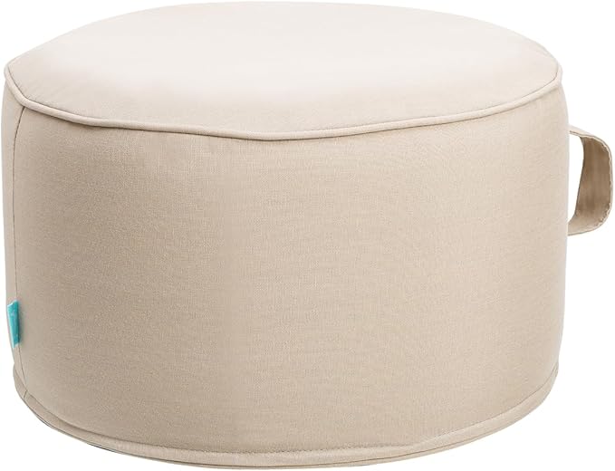 QILLOWAY Indoor/Outdoor Inflatable Stool,Round Ottoman,All Weather Foot Rest for Camping or Home,Beige/Sand/Camel