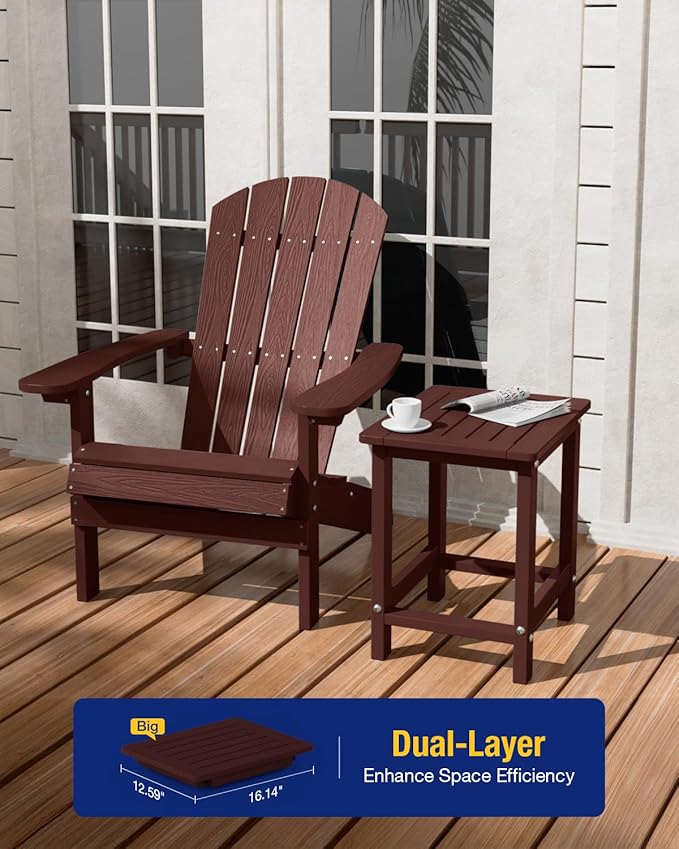 YEFU Outdoor Side Table for Patio: 16" HIPS Weather - Resistant Adirondack Tables - Waterproof Small Square End Tables for Backyard Living Room Bedroom - Indoor Outdoor Durable Table Coffee