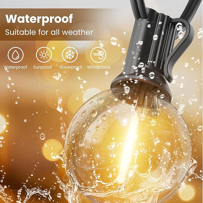 RTTY Dense-Glow Outdoor String Lights 120ft, G40 Led Patio Globe Lights with 62pcs Bulbs,Shatterproof Waterproof Connectable Hanging for Porch Cafe Bistro Backyard Gazebo Balcony Deck Party