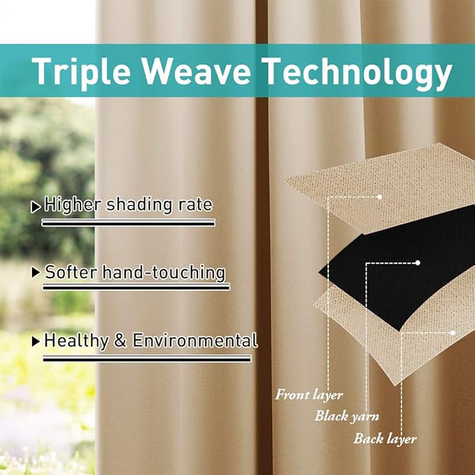 NICETOWN Outdoor Curtain for Patio Waterproof W84 x L84, Detachable Tab Top Self-Stick Light Blocking Privacy Protect Outdoor Blind for Pavilion/Indoor Outdoor Divider, 1 Panel, Biscotti Beige