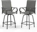 MFSTUDIO Outdoor Bar Stools Set of 2, Swivel Bar Height Patio Chairs Outdoor Barstools High Top Patio Swivel Bar Chairs with Armrest, Breathable Textilene, Grey