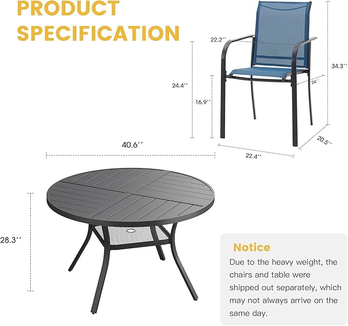 VICLLAX Patio Table and Chair Set of 4, All Weather Metal Round Outdoor Dining Furniture Set-40.6" Round Outdoor Table and Chairs, Black Tabletop