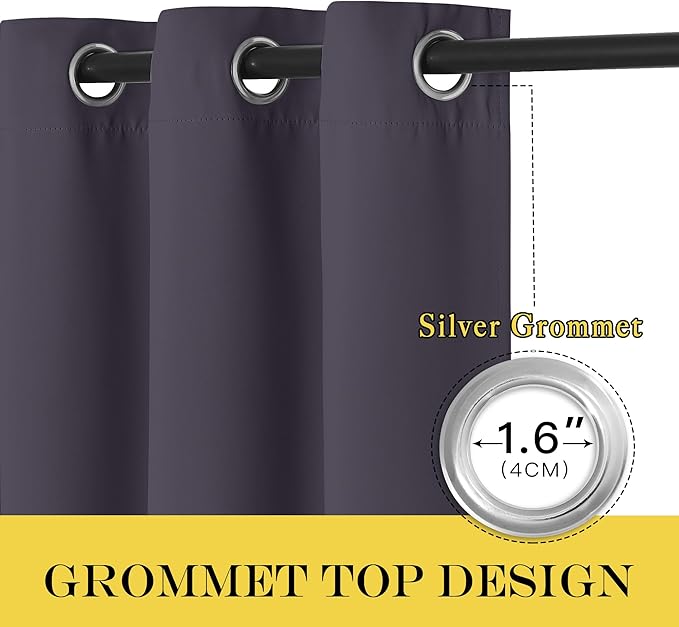 NICETOWN Blackout Window Curtain 90 inch Length - Room Darkening Thermal Insulated Grommet Large Window Treatment Light Blocking for Bedroom/Doorway (Greyish Purple, 1 Panel, W52 x L90)