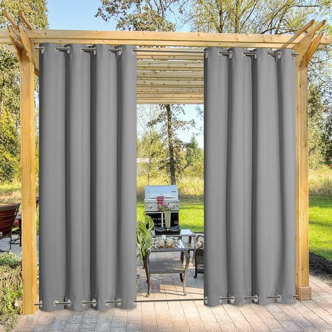 NICETOWN Patio Outdoor Curtain Sunblock with Silver Rustproof Grommets Top and Bottom, Thermal Insulated Blackout Outdoor Curtain/Drape Protect Privacy for Arbor, Silver Grey, 1 Piece, W52 x L95