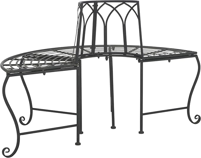 SAFAVIEH Outdoor Collection Abia Victorian Antique Black Semicircle Tree Bench