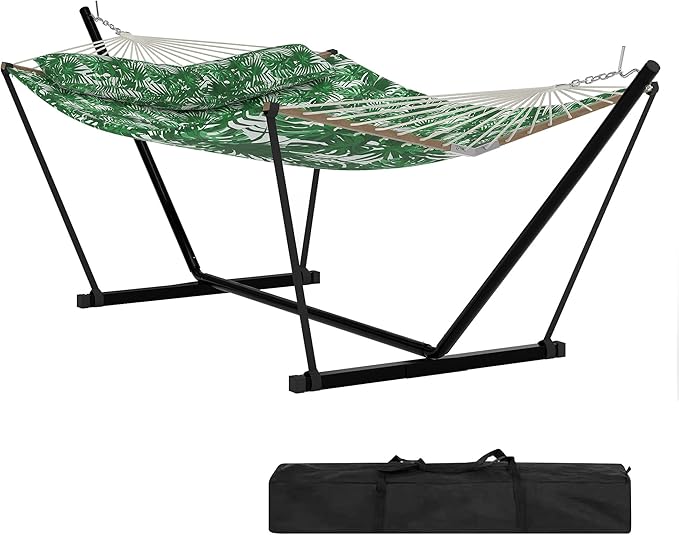 Portable 2 Person Double Hammock with Sturdy Heavy-Duty Steel Stand – 450LBS Max Load, Quick & Effortless Assembly, Perfect for Indoor Living, Yard, Patio & Camping Trips