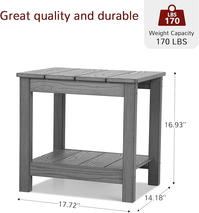 Stoog All-Weather Patio Side Table, 2-Tier Rectangular Outdoor Side Table, Adirondack Side Table, Easy Maintenance, Grey
