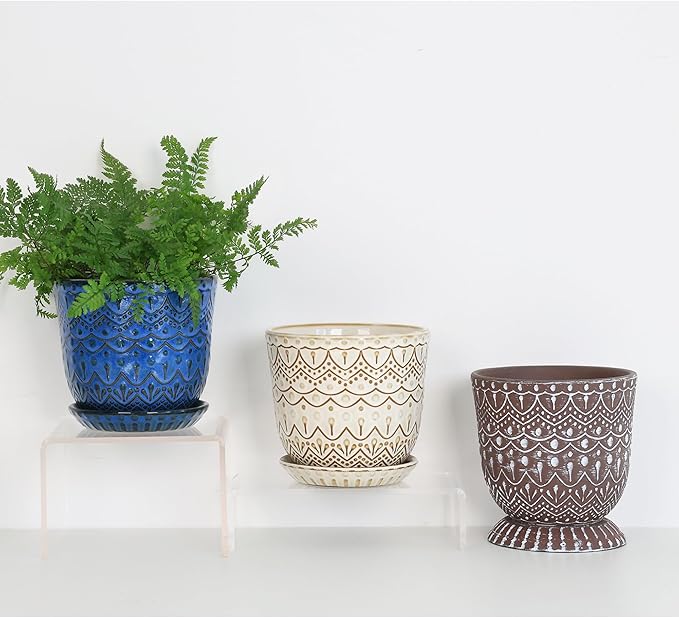 Gepege Ceramic Planter, 6 Inch Plant Pot with Drainage Holes and Saucers for Indoor Plants, Birthday for Women Mom