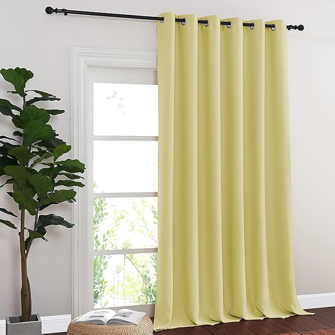 NICETOWN Room Divider Curtain 132 Inches Long, Wide Blackout Sliding Door Curtain for Bedroom, Room Darkening Privacy Window Curtain for Patio Door (1 Panel Set, Paler Yellow, 80 x 132 Inch)