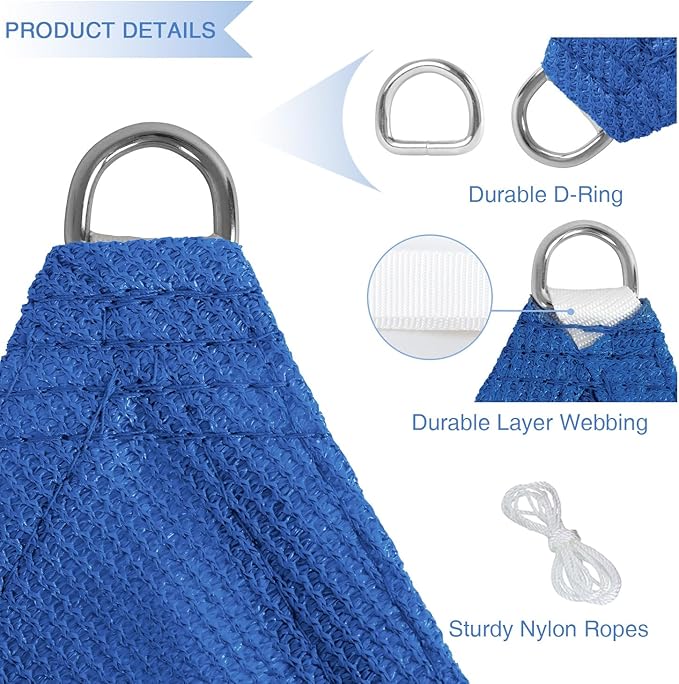 E&K Sunrise 16' x 16' x 16' Sun Shade Sail Triangle Canopy Shade Cover UV Block for Patio Backyard Garden Outdoor (Blue)