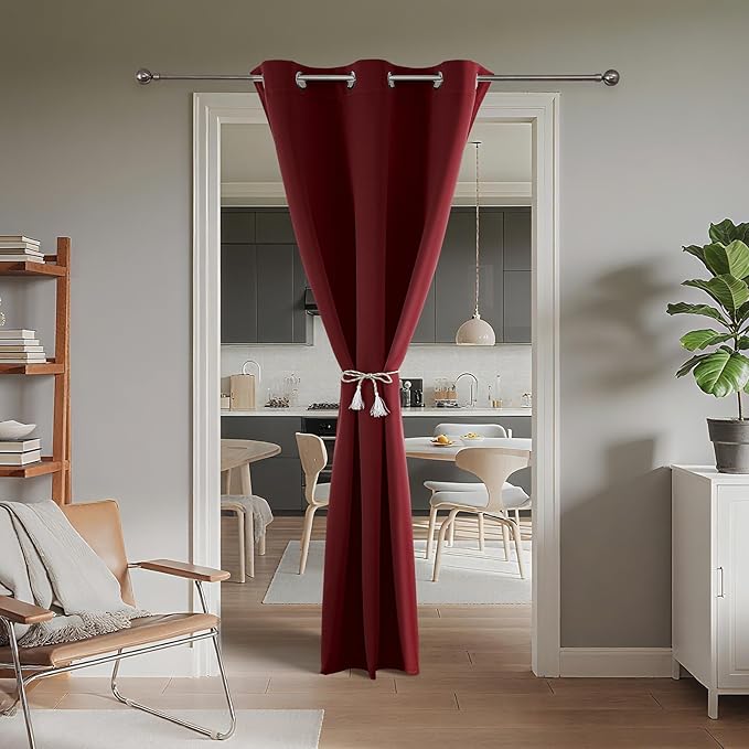 Joydeco Blackout Door Curtain for Doorway Privacy 96 Inches Long, Grommet Closet Curtain for Open Closet, Room Divider for Bedroom Living Room (Burgundy Red, 52Wx96L, 1 Panel)