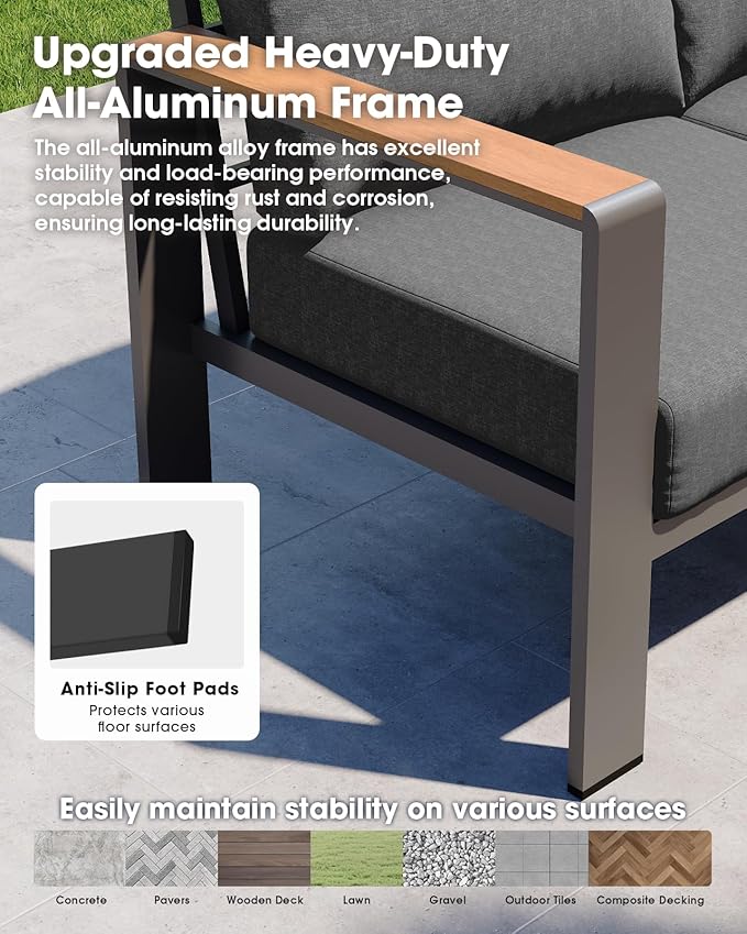 Aluminum Outdoor Patio Furniture Set 11 Seats, Outdoor Sectional Corner Sofa Set, Patio Conversation Sets with Washable Thick Cushions & Coffee Table for Porch, Yard, Garden, Deck, Graphite