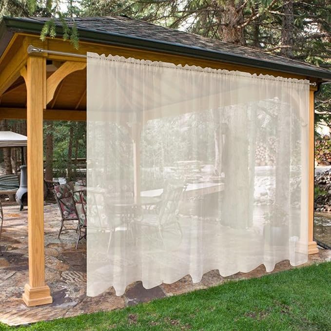 SpaceDresser Waterproof Outdoor Sheer Curtains for Patio - 2 Panels Rod Pocket Indoor Voile Sheer Curtain for Living Room,100W x 120L inch, Ivory