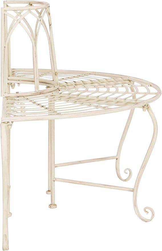 SAFAVIEH Outdoor Furniture Collection – Abia Antique White Distressed Wrought Iron 50-Inch Curved Tree Bench, Garden & Patio Seating (PAT5018A)