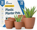 Terracotta Plant Pots with Drainage Holes & Saucers 10 Pack, Indoor & Outdoor Stackable Space-Saving Planters for Houseplants & Flowers, (7", 6.7", 6", 5.3", and 4.8" Inches), Durable & Weatherproof