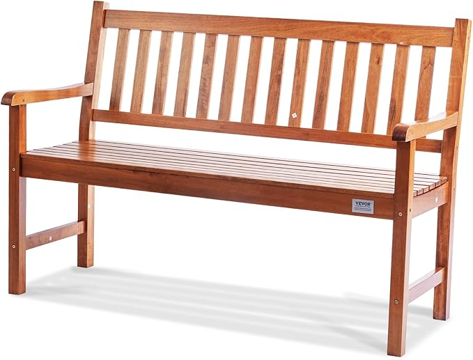 VEVOR Wood Outdoor Bench, 2-Person Garden Bench with Backrest and Armrests, 800 lbs Load Capacity,All-Weather Never Rot Patio Bench for Garden, Park, Yard, Front Porch