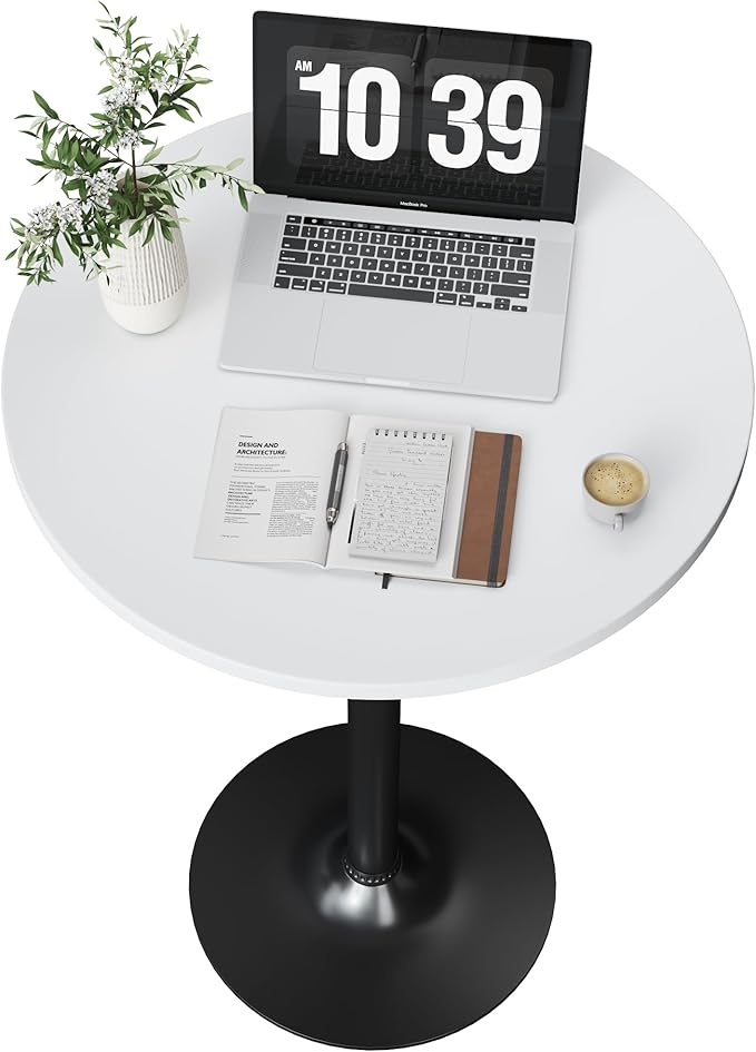 Flamaker Round Bistro Pub Table Modern Style Metal Base MDF Top Cocktail Bar Table Counter Bar Height for Pub, Dining Room, Party (1, White-Black)