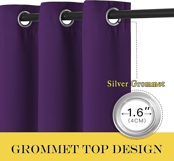NICETOWN Blackout Window Curtain Panel - (Deep Purple Color) Home Fashion Thermal Insulated Room Darkening Drapery for Bedroom, 52W x 95L, Sold Individually