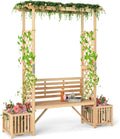 Giantex Outdoor Bench with Garden Arbor & 2 Planter Boxes, Wooden Trellis for Climbing Plants & Vines, Outside Pergola for 2-People Seating, Decoration for Porch, Patio, Yard
