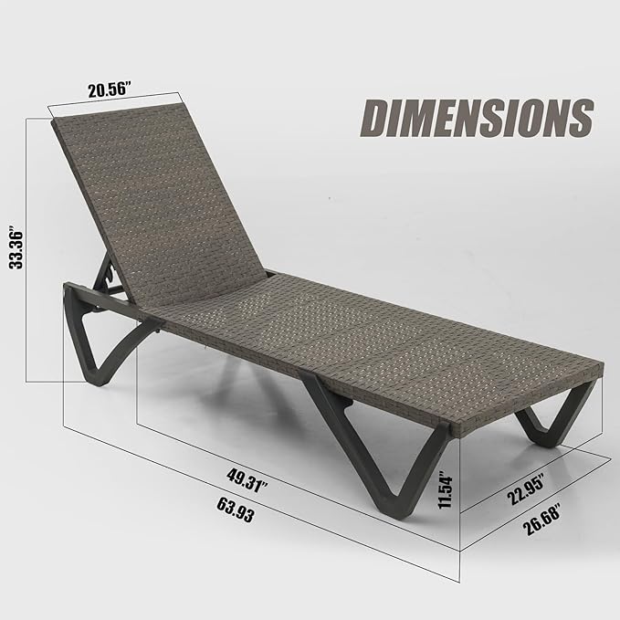 Domi Pool Lounge Chairs Set of 2, Wicker Adjustable Outdoor Chaise Lounge with Wheels, All Weather Poolside Chairs for Deck Lawn Patio Backyard