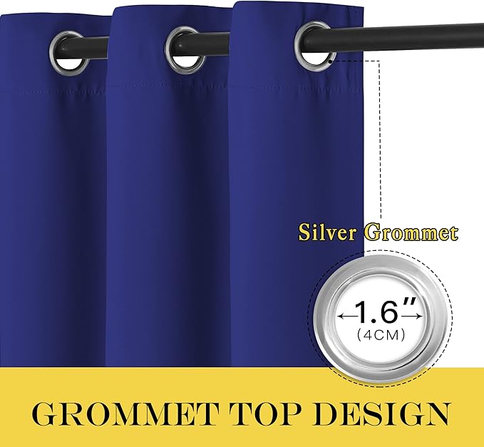 NICETOWN Room Darkening Short Curtain 54 inches Long for Living Room, Grommet Sound Reducing Thermal Insulated Curtains for Bedroom Nursery Window, 46W x 54L, 1 Piece, Navy Blue