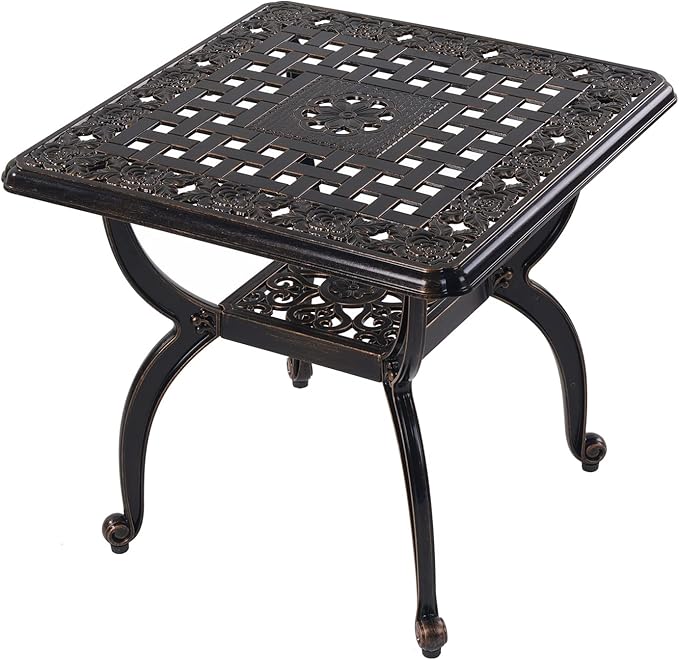 C/G Outdoor Side Tables,Cast Aluminum Patio End Tables,Anti-Rust Coffee Table for Garden Patio Lawn (Square-end Tables, Copper)