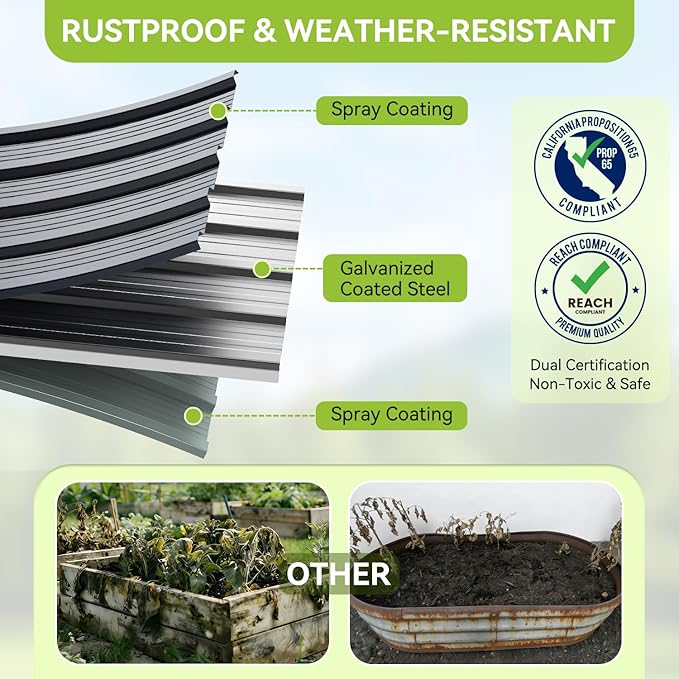 Ohuhu 6x3x1.5FT Metal Raised Garden Bed Outdoor, Reinforced Galvanized Steel Rustproof Planter Box, 100% Non-Toxic, 202 Gal Large Capacity Heavy Duty Raised Beds for Vegetables Flowers Herbs 2-Pack