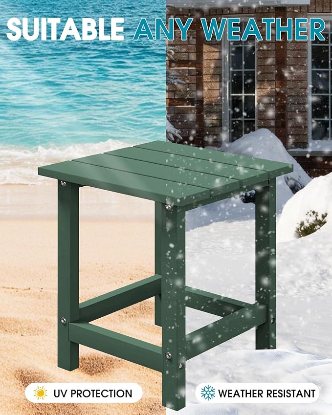 MUCHENGHY Adirondack Outdoor Side Table, 14.7" Patio Side Table Weather Resistant, HDPE Outdoor End Tables for Patio, Green