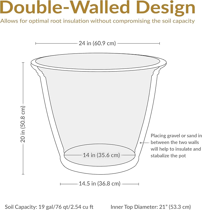 Sunnydaze 24-Inch Anjelica Large Plastic Pot for Plants - Outdoor Double-Walled Large Plastic Planter with Drillable Drainage Holes - Rust - 2pk