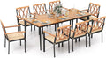 Tangkula 9-Piece Patio Dining Set, Outdoor Acacia Wood Dining Table with 1.9" Umbrella Hole& 8 Dining Chairs with Cross Hollow Back and Seat Cushions, for Garden, Porch, Deck, Natural