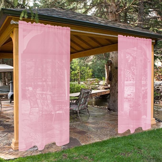 SpaceDresser Waterproof Outdoor Sheer Curtains for Patio - 4 Panels Rod Pocket Indoor Voile Sheer Curtain for Living Room,52W x 120L inch,Light Pink