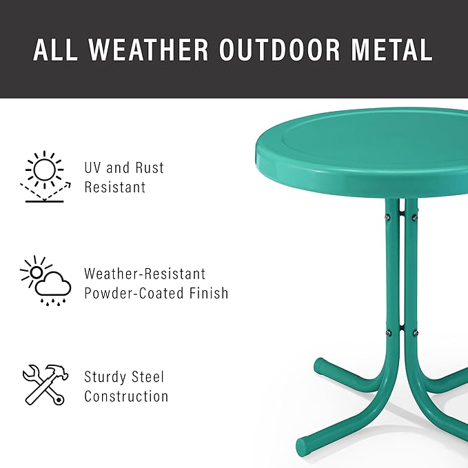 Crosley Furniture Griffith Weather Resistant Retro Metal Outdoor Side Table for Patio, Deck, Porch, Turquoise