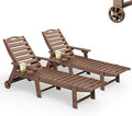 Lounge Chair Outdoor Set of 2, HDPE Chaise Lounge Outdoor with 5-Position & Wheels &Cup Holder, Pool Lounge Chair for Pool Poolside Deck Backyard Patio, Brown