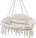 Tangkula 2-Person Hanging Hammock Chair, Boho Style Macrame Hammock Swing with Soft Cushions, Tassels, Indoor Outdoor Cotton Rope Hanging Swing Chair for Bedroom, Porch, Balcony