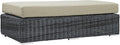 Modway Summon Wicker Rattan Outdoor Patio Sunbrella® Fabric Rectangle Ottoman in Canvas Antique Beige