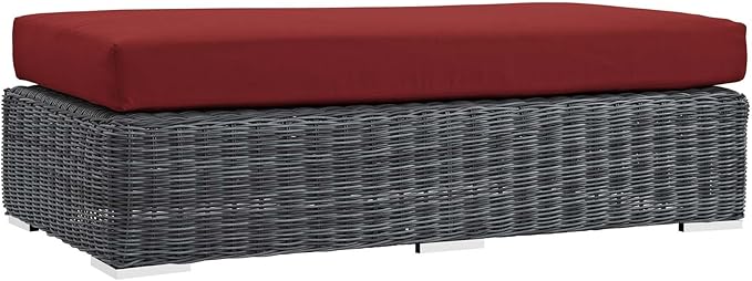 Modway Summon Wicker Rattan Outdoor Patio Sunbrella® Fabric Rectangle Ottoman in Canvas Red
