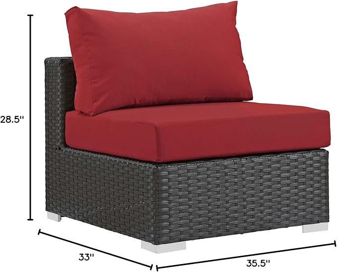 Modway EEI-1854-CHC-RED Sojourn Wicker Rattan Outdoor Patio Sunbrella Fabric, Armless Chair, Canvas Red