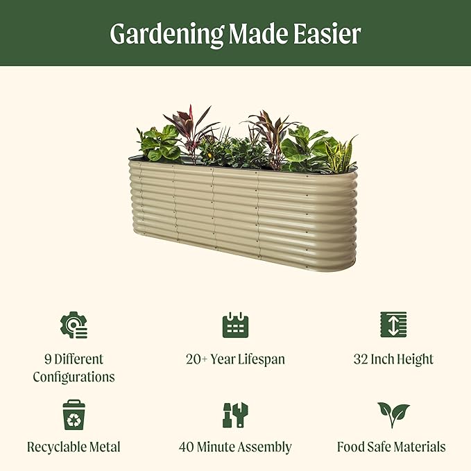 32" Extra Tall Raised Garden Bed Kits, 2 x 8 x 2.7ft Raised Planter Box Outdoor, 3.5 x 6.5 x 2.7ft Deep Root 9 in 1 Modular Metal Raised Beds for Gardening Vegetables Flowers Fruits - Olive Green