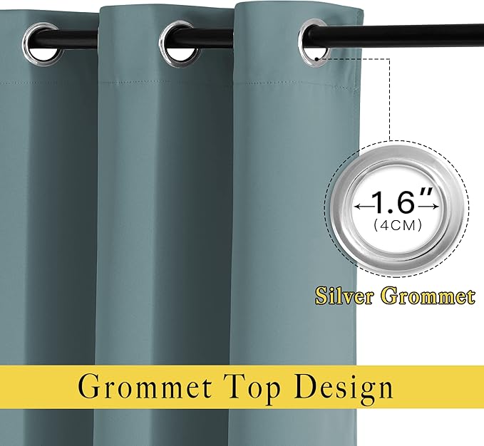 NICETOWN Blackout Curtains 63 Length for Nursery - Grommet Window Treatment Thermal Insulated Solid Room Darkening Drapes for Living Room, Greyish Blue, 1 Panel, W52 x L63