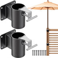 Heavy Duty Deck Railing Umbrella Holder, Patio Umbrella Stand for 1-2 Inch Poles, Space-Saving Design, Secure & Sturdy Post Flat Mount for Deck Railing, Balcony, Outdoor Courtyard, Fences