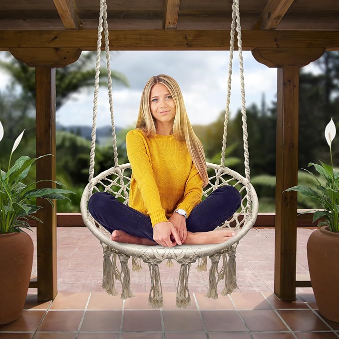 Sorbus Stylish Boho Swing Chair - Premium Cotton Ceiling Swing for Durability, Decorative Macrame Hanging Hammock Chair - Use Indoor, Outdoor Chair, Patio Porch, Garden, Meditation, Gifts- Max 250Lbs