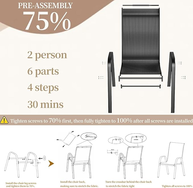 MAMIZO Patio Dining Chairs, Stackable All Weather Teslin Chair, Heavy Duty Outdoor Breathable Chairs Set, w/Armrests, Upgraded Chair FeetW/Strenthened Iron Spacers, 330 LBS (6, Black)