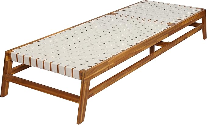 Christopher Knight Home Susua Rope Chaise Lounge with Acacia Wood Frame, Adjustable Backrest Single Lounge Sofa, Patio Sun Lounger Recliner Chair for Poolside Backyard, Teak + White