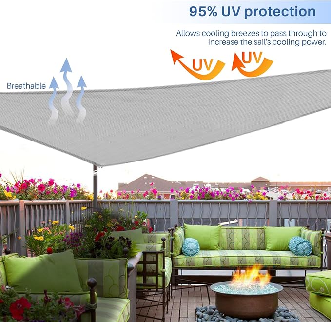 E&K Sunrise 4' x 4' x 4' Sun Shade Sail Triangle Canopy Shade Cover UV Block for Patio Backyard Garden Outdoor (Light Gray)