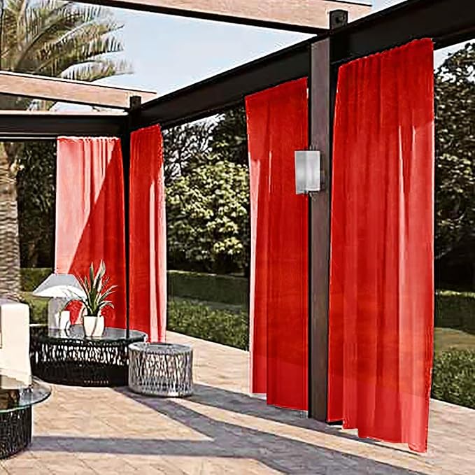 SpaceDresser Waterproof Outdoor Sheer Curtains for Patio - 4 Panels Rod Pocket Indoor Voile Sheer Curtain for Living Room,52W x 108L inch, Red