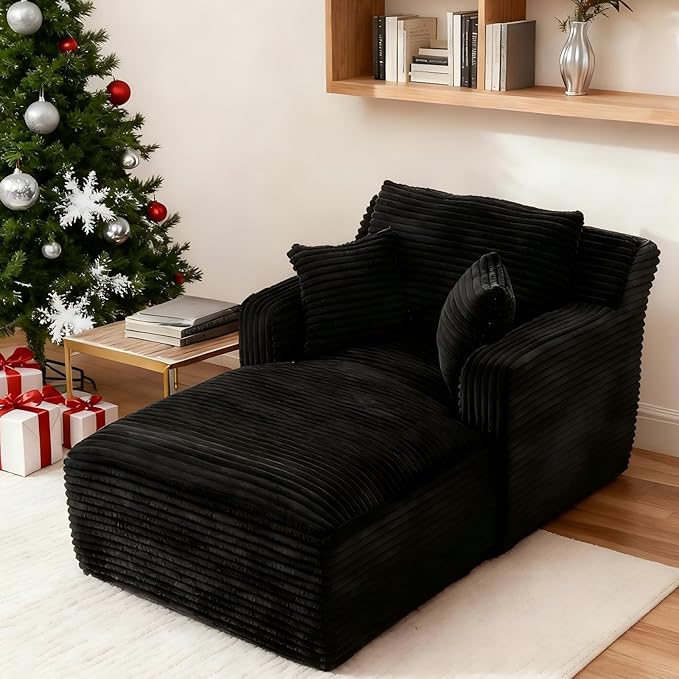 65.4" Chaise Lounge Chair Indoor, Oversized Boneless Chaise Lounge Comfy Sleeper Sofa Bed with 3 Pillows, Corduroy Cloud Reading Chair for Living Room No Assembly Required