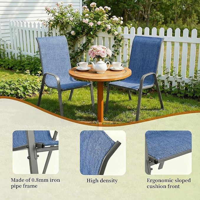 MAMIZO Patio Dining Chairs, Stackable All Weather Teslin Chair, Heavy Duty Outdoor Breathable Chairs Set, w/Armrests, Upgraded Chair FeetW/Strenthened Iron Spacers, 330 LBS (4, Navy Blue)
