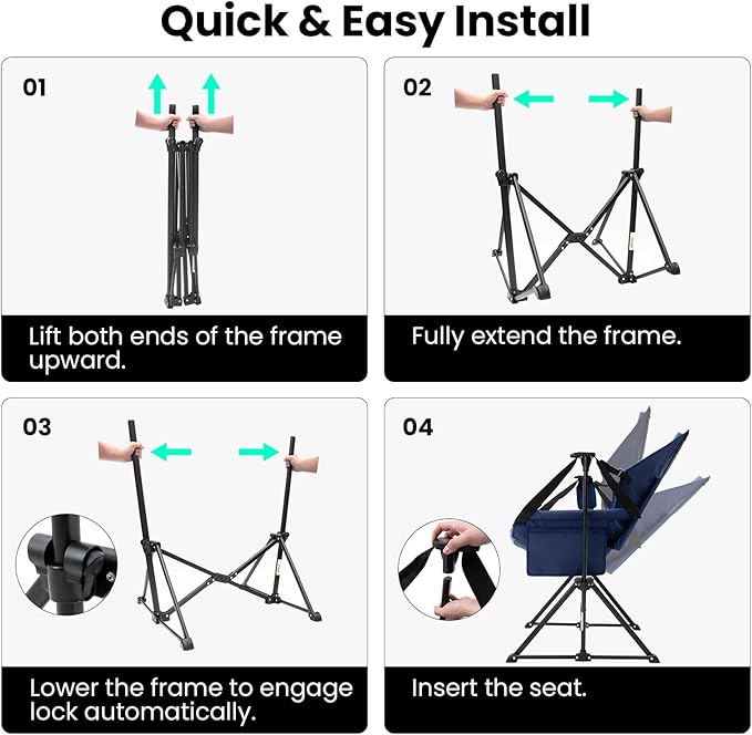 Hammock Camping Chair for Adults with Adjustable Backrest, Heavy Duty Padded Folding Hammock Chair Supports 400lbs, Portable Hammock Chair Swinging Chair for Camping, Travelling and Patio